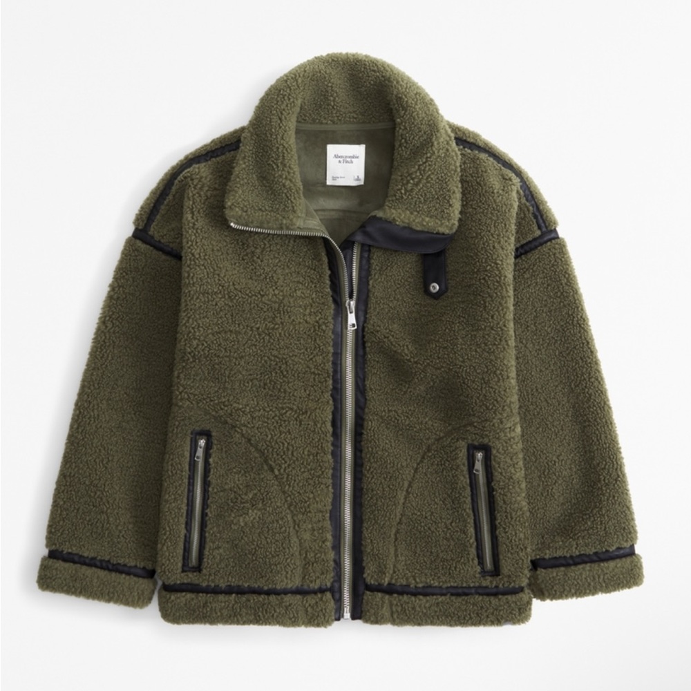 Abercrombie & Fitch Olive Green Sherpa Zip Jacket